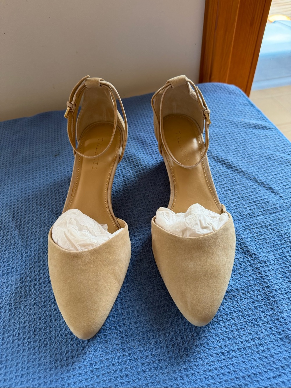Talbots Beige Pointed-Toe Ankle-Strap Heels